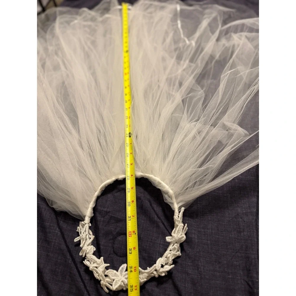 White Wedding short Veil Bridal Crown Flower Lace Tulle Romantic Bride 28